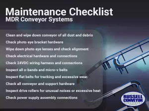 Image depicting a comprehensive conveyor safety maintenance checklist, highlighting key tasks and inspections essential for maintaining a safe conveyor system.
