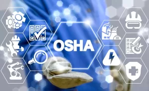 Image featuring the OSHA logo alongside conveyor safety standards, showcasing the regulatory compliance and adherence to safety guidelines within the workplace.