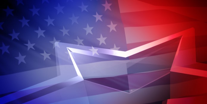 a blue and red star against an American flag background, illustrating how elections impact material handling